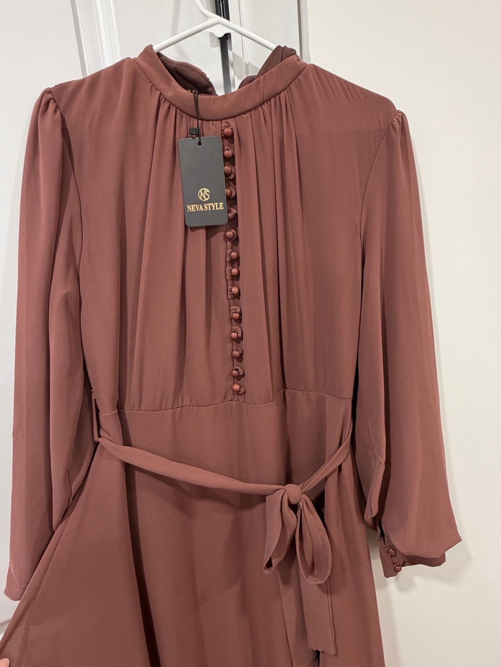Women's Mauve Belted Long-Sleeve Dress